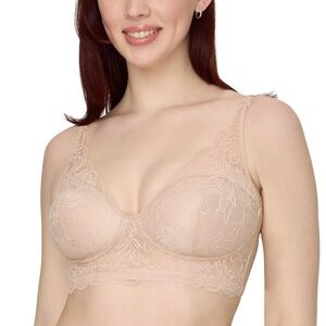 Maidenform Lightly‎ Lined Convertible Lace Bralette SZ 38D in Almond Bloom Lace
